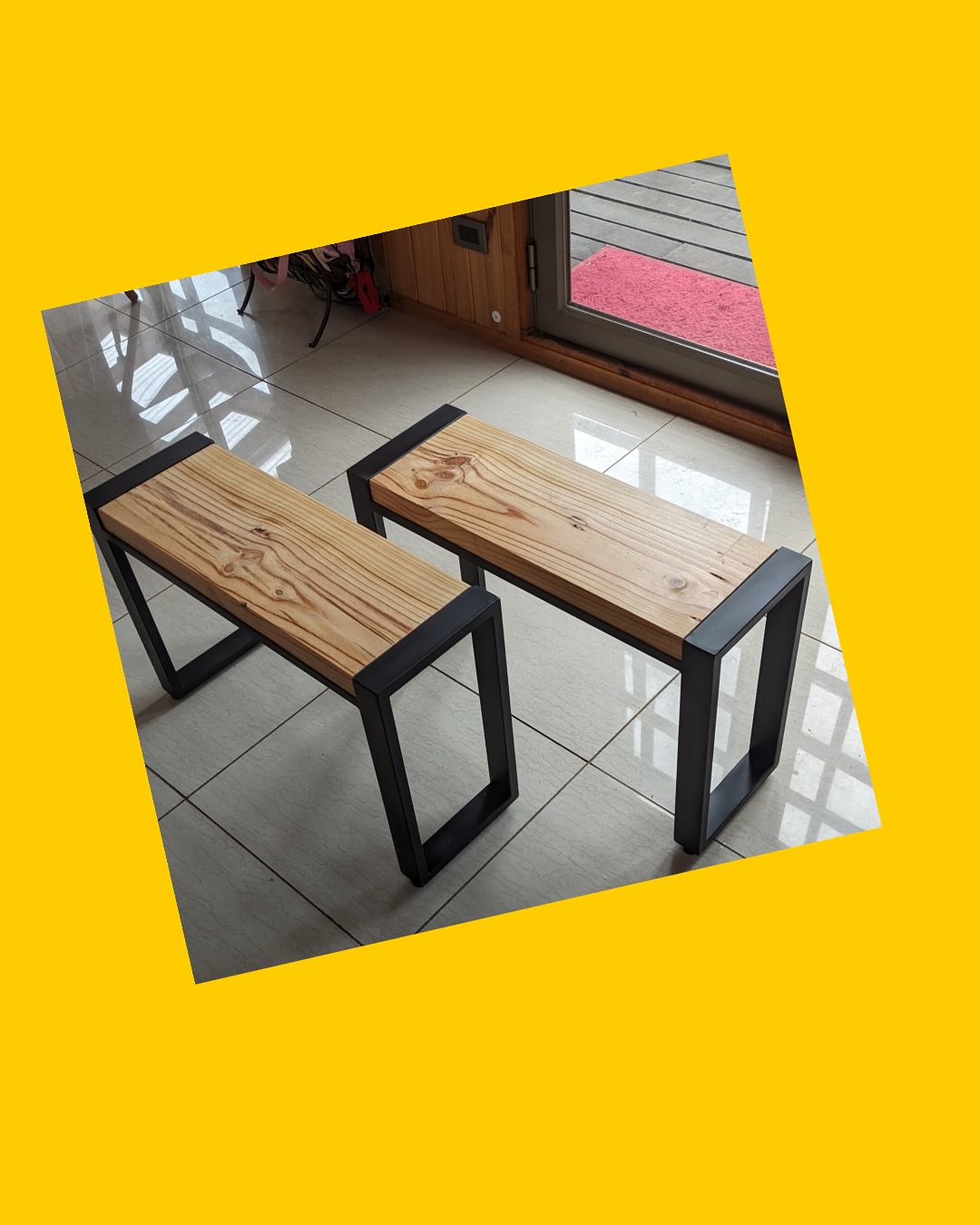 2 bancas de madera con fierro