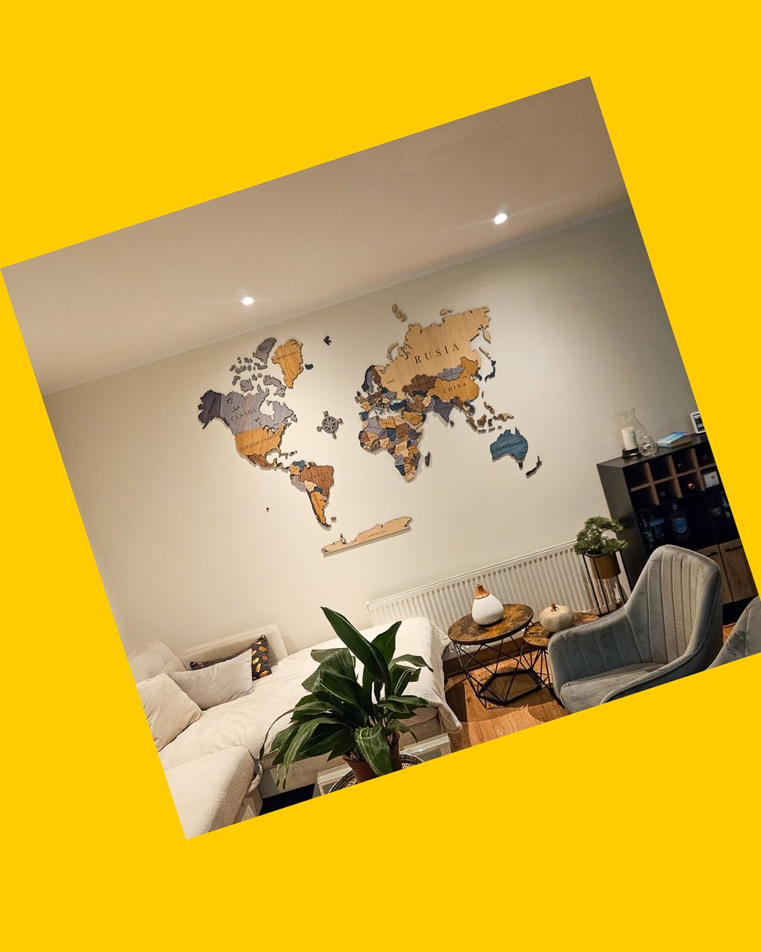 Mapa mundi de pared de madera