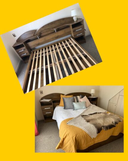 Cama 2 plazas + respaldo + veladores + colchón Attimo