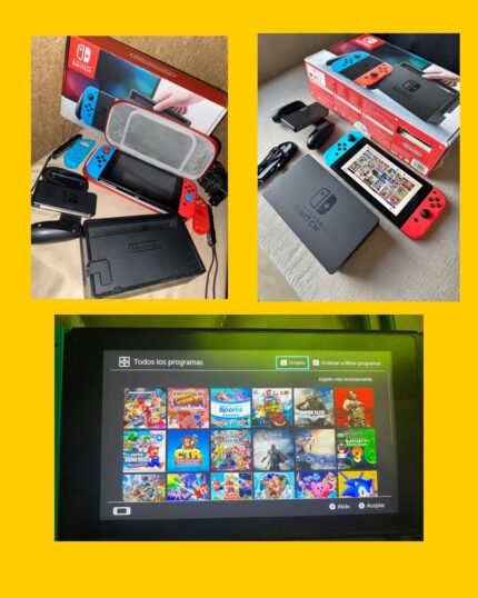 Nintendo switch, tarjeta de memoria de 128GB y 21 juegos