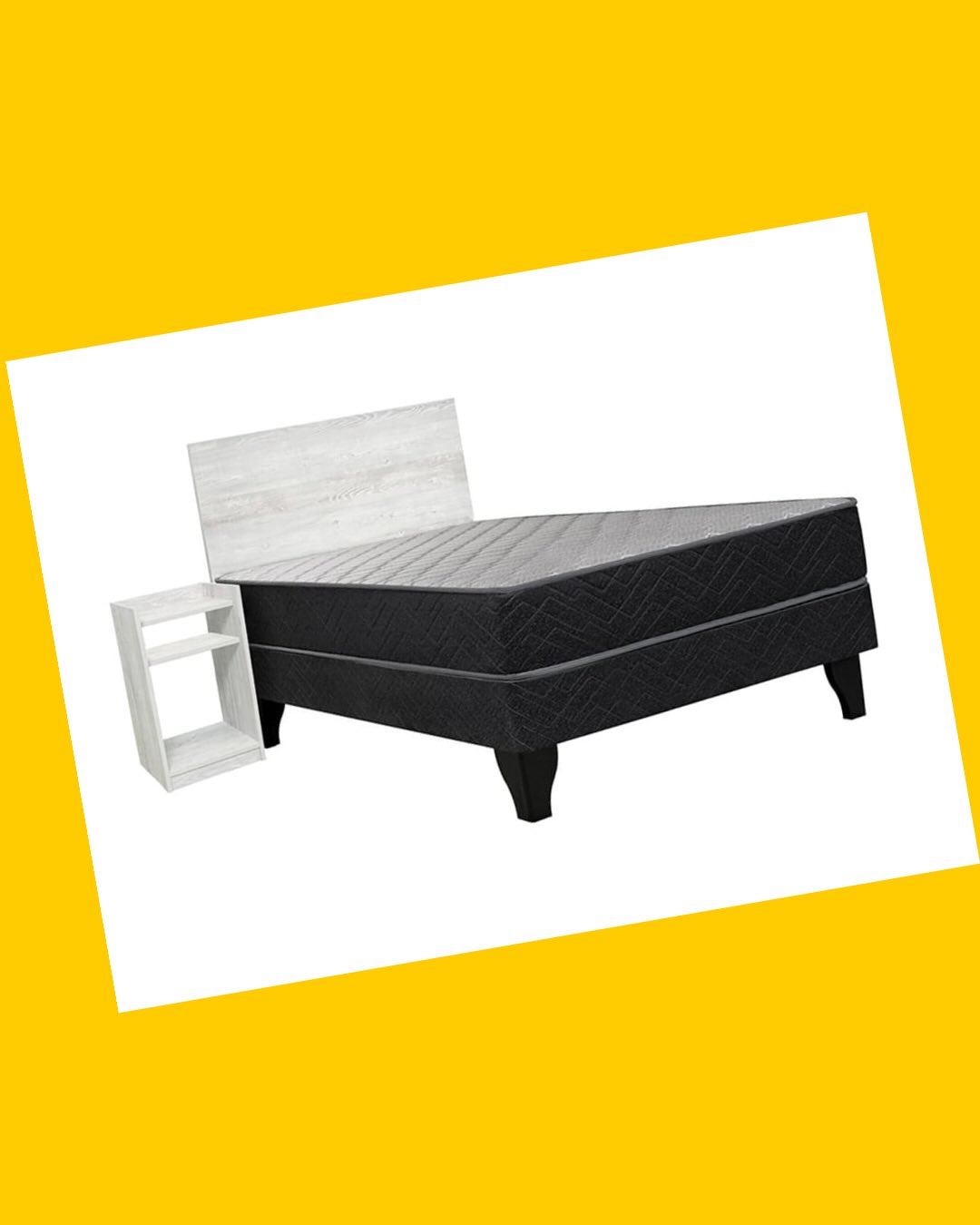 Juego de dormitorio:Cama Europea 1P+ Set Alba White (respaldo y velador) Celta