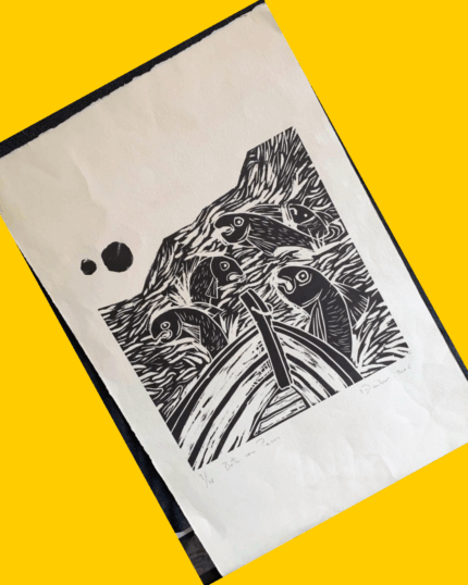 Xilografía de Iván Daiber “Bote con peces” 2006