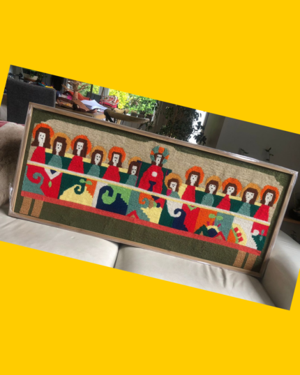 Bordado punto cruz enmarcado con madera 185 x 30 cms