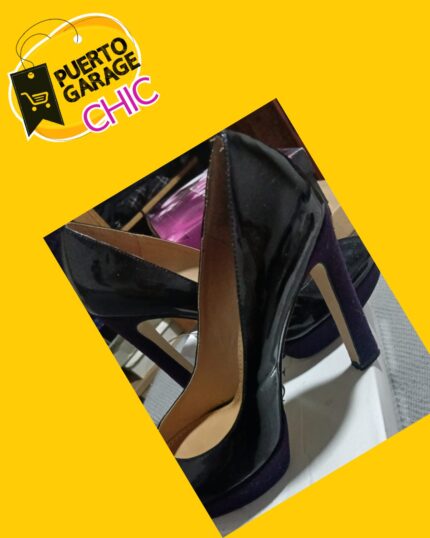 Zapato charol negro taco gamuza morado línea Italiana Hush Puppies