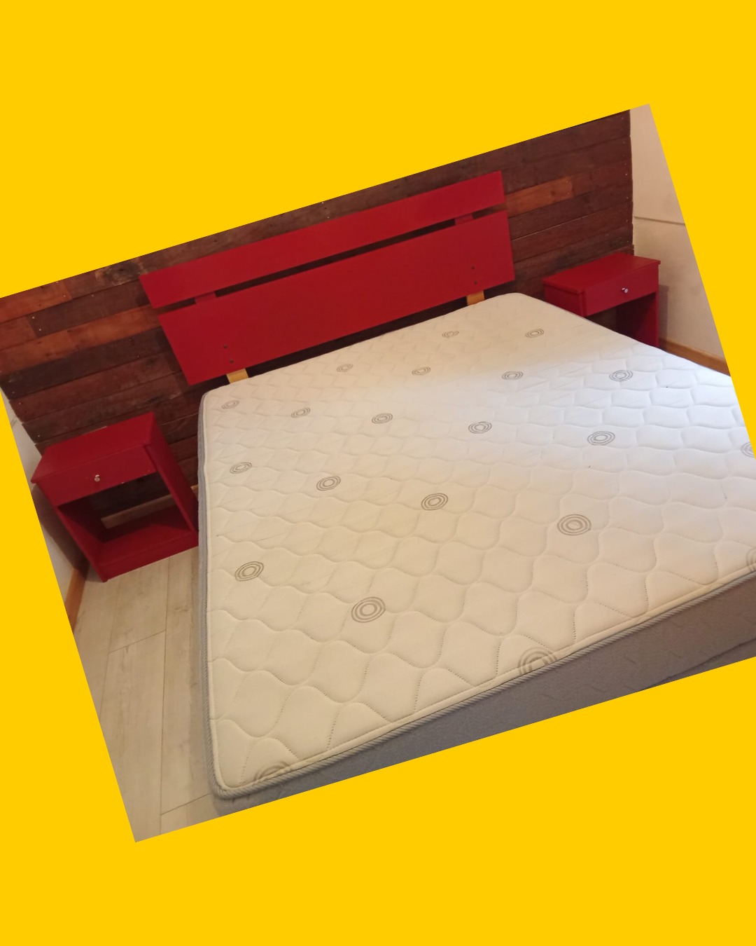 Cama CIC 2 plazas con ruedas + respaldo y 2 veladores