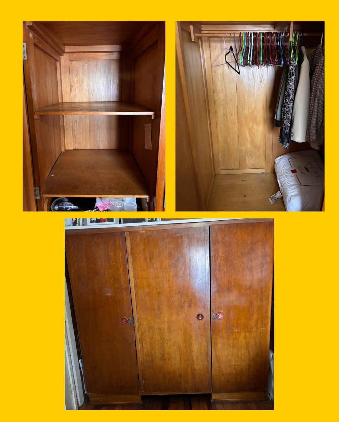 Ropero antiguo de madera de 3 puertas