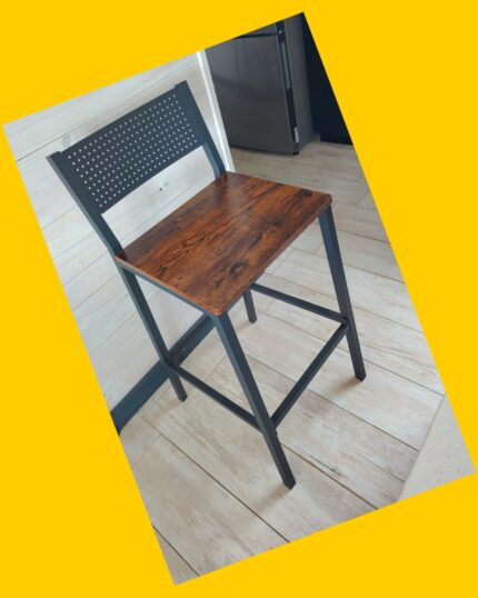 2 Taburetes fierro forjado con asiento de madera Artesanal
