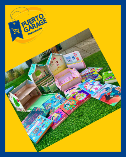 Lote de 12 libros infantiles y 2 casitas de tela