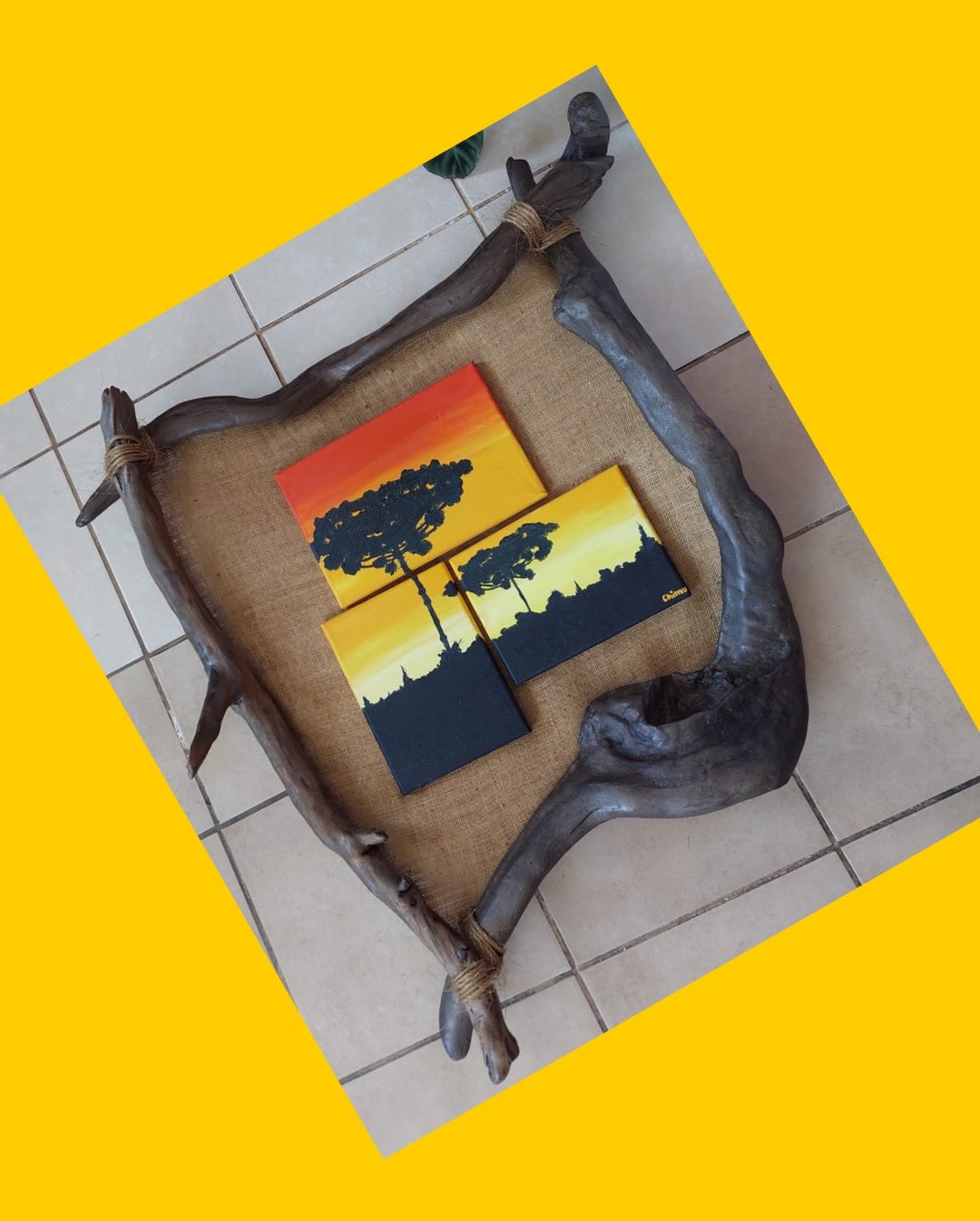 Cuadro tríptico rústico