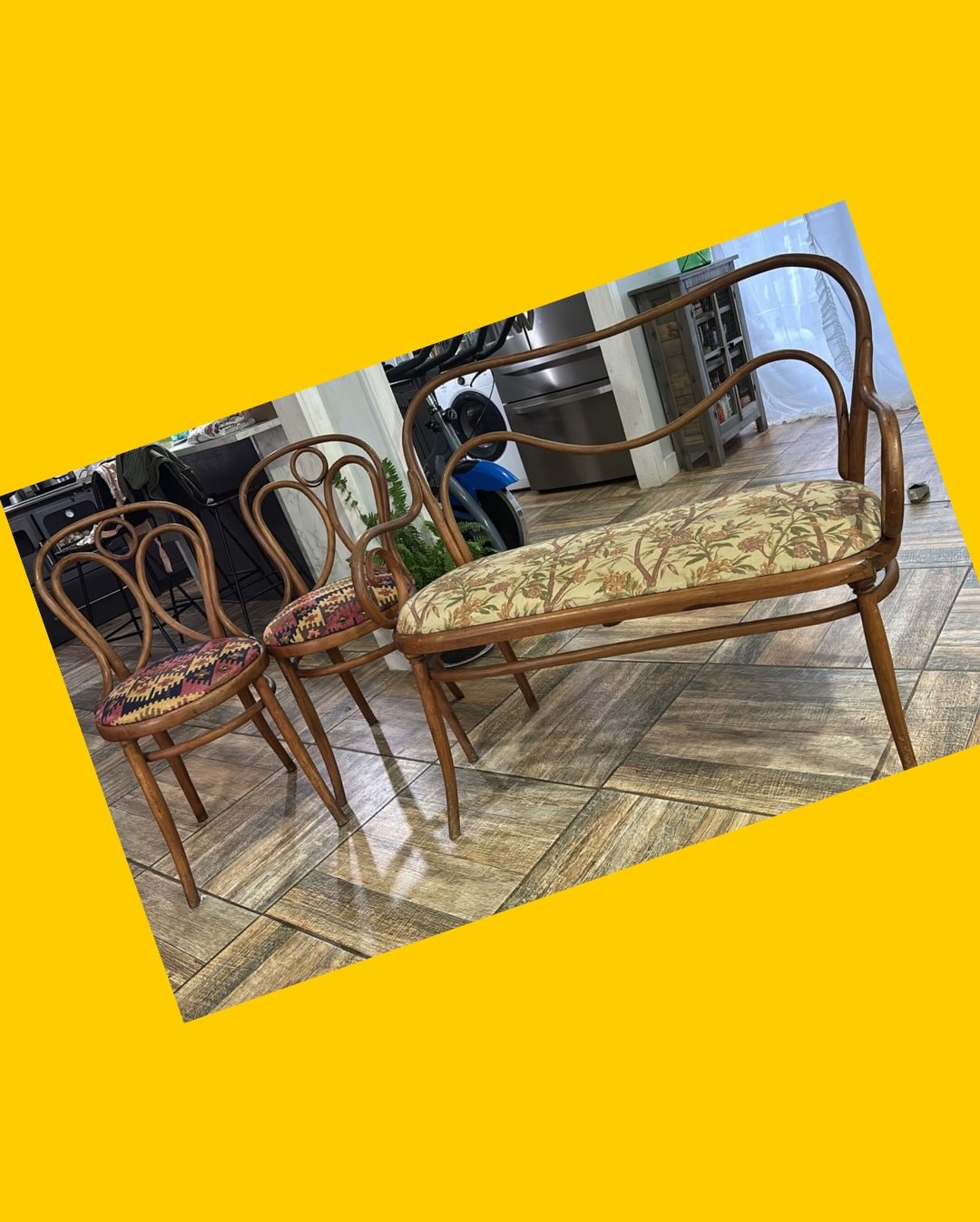 Juego de 2 sillas y banco estilo Thonet