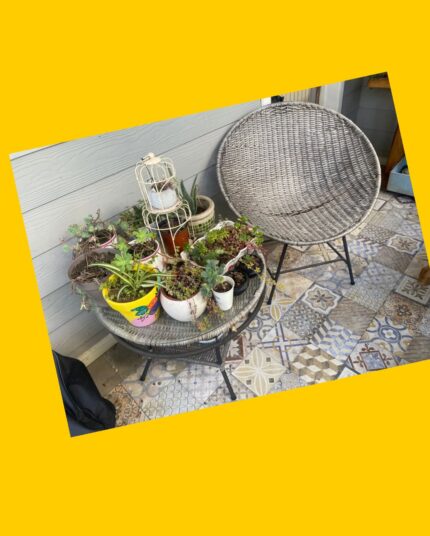 Set terraza de mimbre, mesa con vidrio Chimbarongo