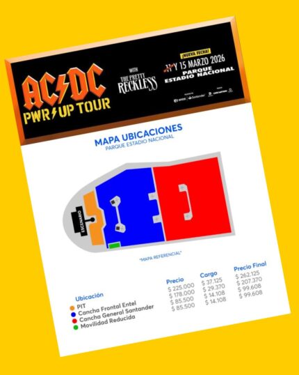 2 Entradas concierto ACDC, PWR UP TOUR, Miércoles 11 de marzo 2026, Estadio nacional, Santiago