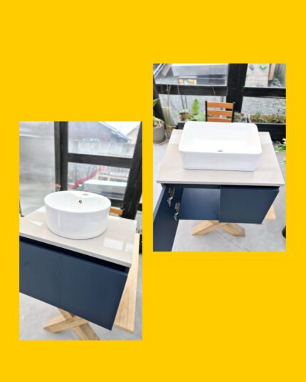 Mueble de baño con cuarzo y lavamanos de loza