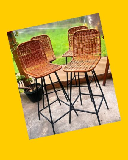 Set de 4 taburetes de mimbre