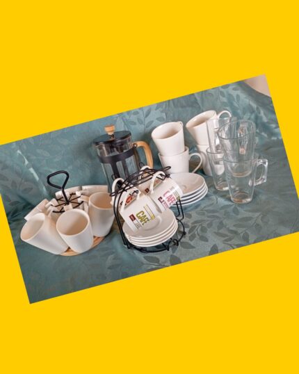 Set de tazas de té y café con cafetera de pistón