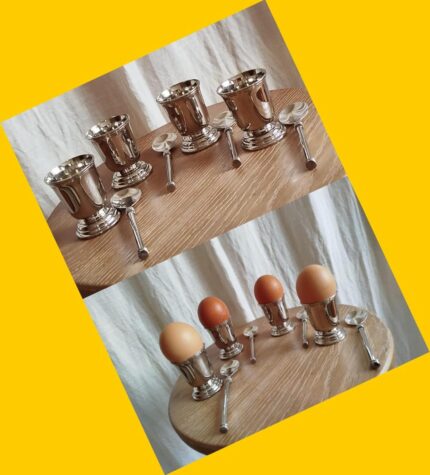 4 copitas de metal para huevos a la copa