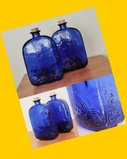 Botellas vintage azul cobalto (x2)