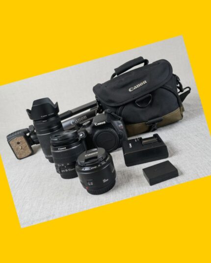 Kit fotográfico Canon EOS Rebel T5, cámara con 3 lentes y accesorios