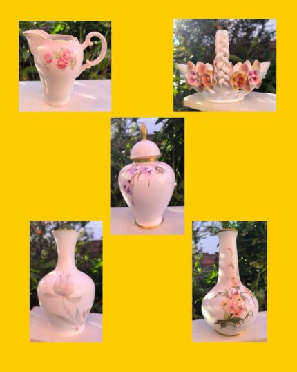 Lote de 5 piezas de antigüedades (jarrones, jarra y canasta decorativa de porcelana/cerámica)