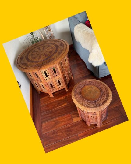 Set mesa oriental tallada + 4 taburetes