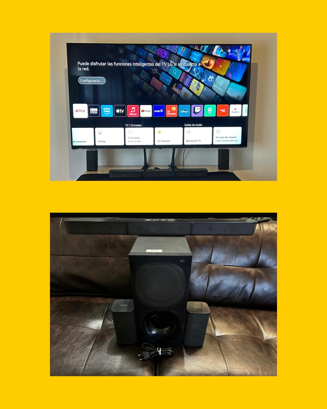 Smart TV LG NanoCell 65 + Home Theater Sony 400W 5.1 + Base TV LG y Sony