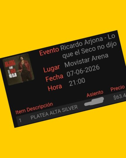 1 Ricardo Arjona, Entrada Platea Alta Silver