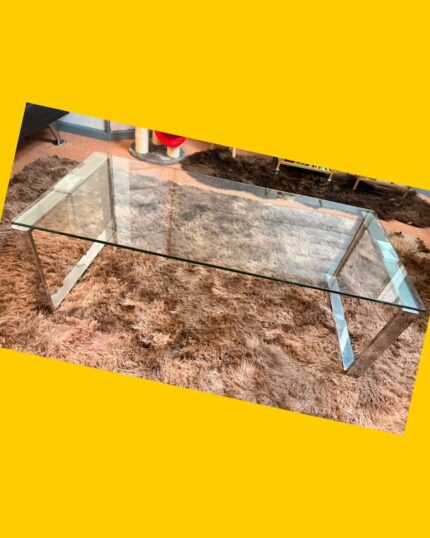 Mesa de centro de vidrio templado y acero inoxidable Kubus