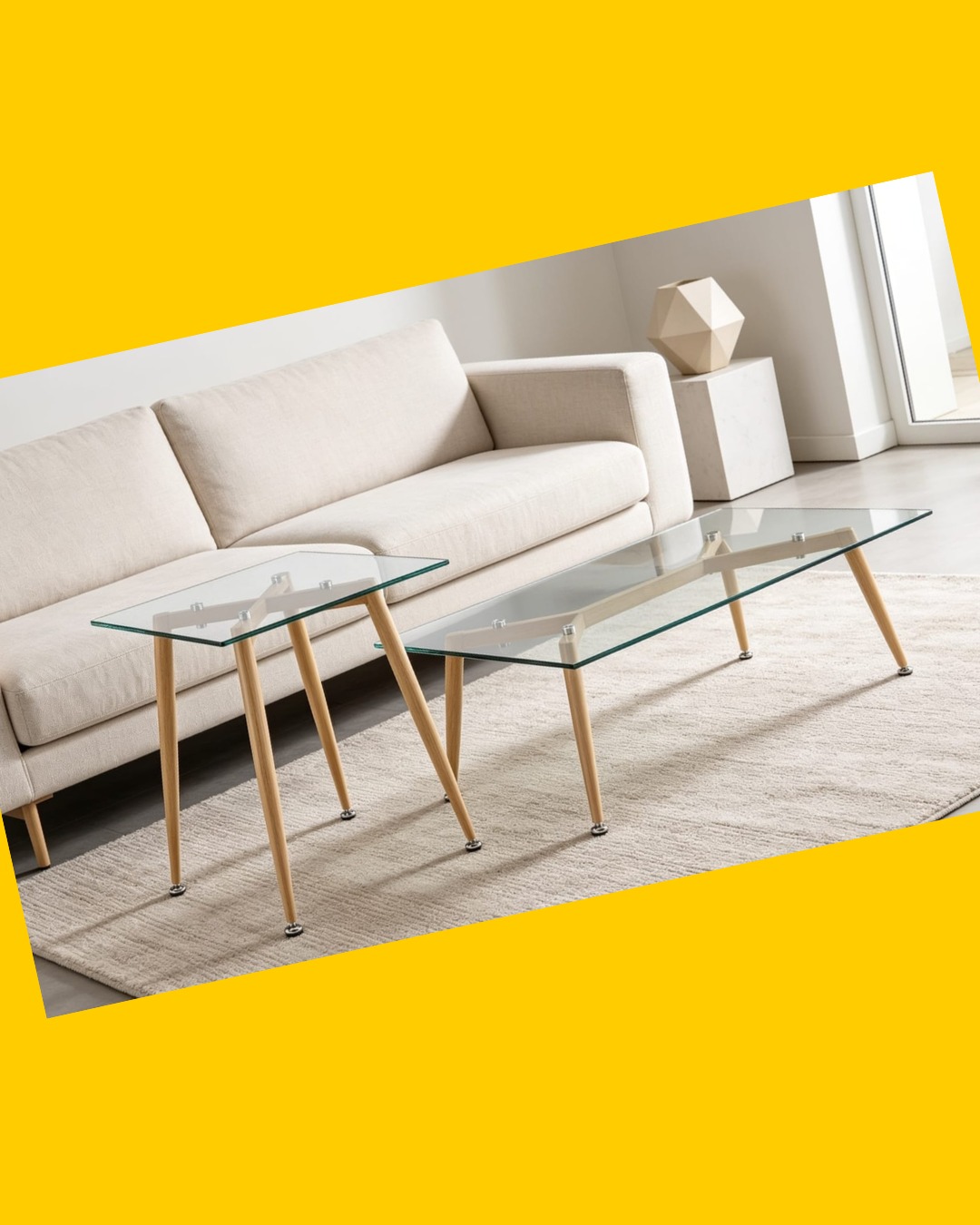 Mesa de centro + mesa lateral vidrio templado