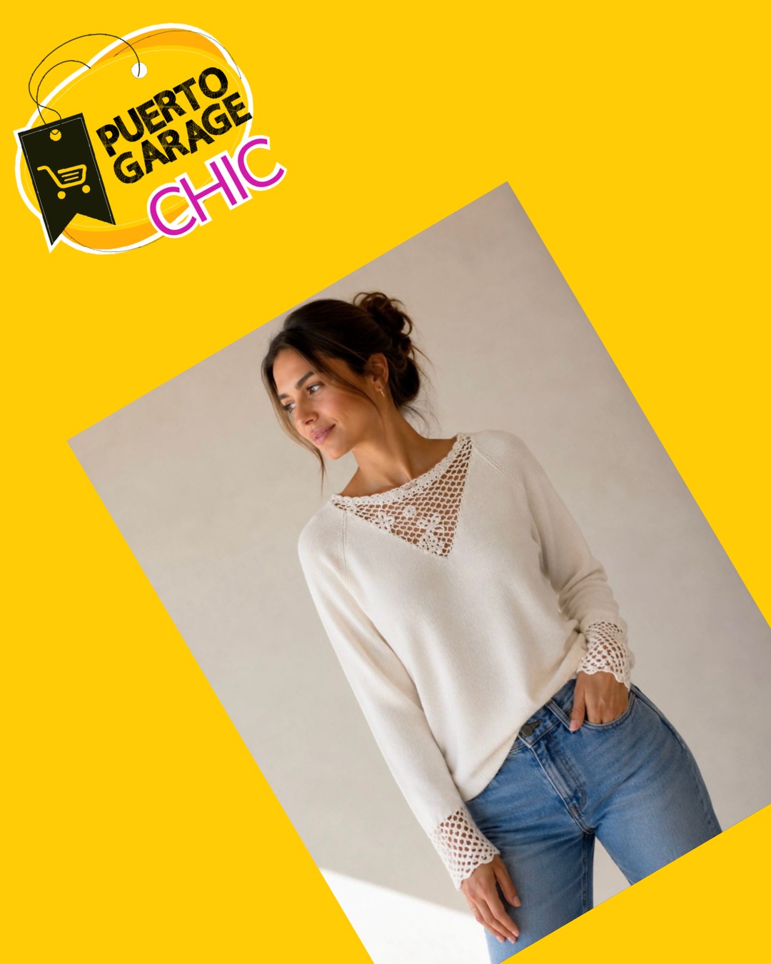Polera beige con diseños a crochét