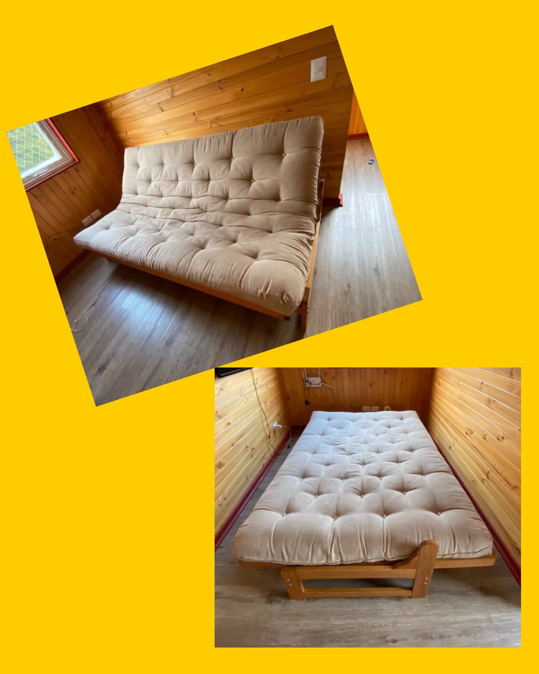 Sofá cama de 2 Plazas con marquesa de madera