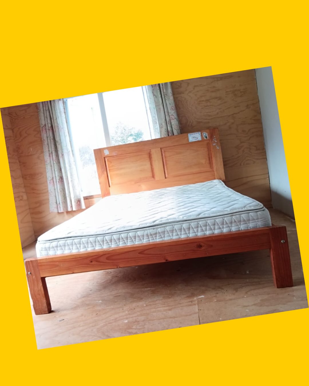 Cama de madera nativa de 2 plazas con colchón Rosen