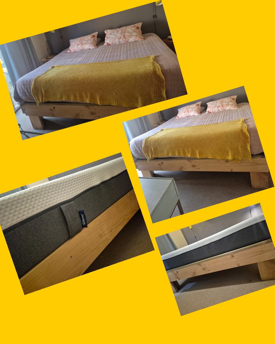 Cama super king con ropa de cama (Colchón + base madera + ropa de cama) Emma (colchón), Cannon Home (quilt, sábanas), Hombys (cobertor plomo)
