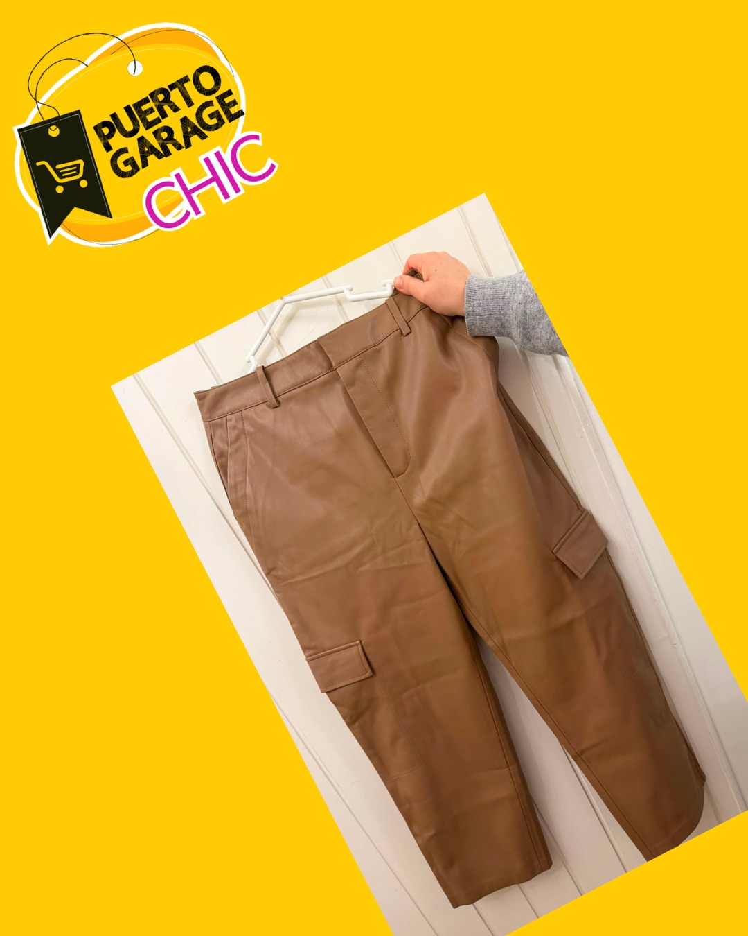 Pantalon eco cuero Mango