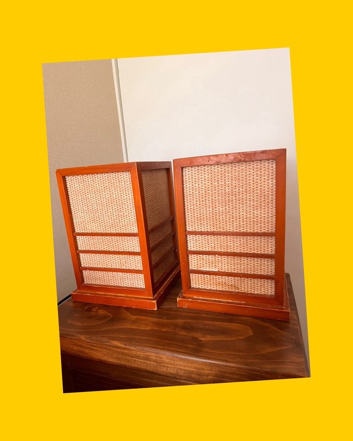 2 Lámparas decorativas de yute y madera