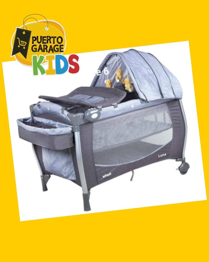 Cuna Playard Luna Gris Dots Infanti