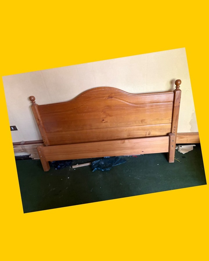 Cama antigua de 2 plazas de madera nativa con respaldo