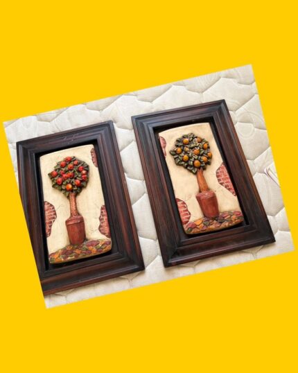 Set de 2 cuadros decorativos de madera con motivos de árboles