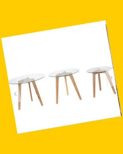 Set de 3 mesas de centro de vidrio y madera estilo nórdico