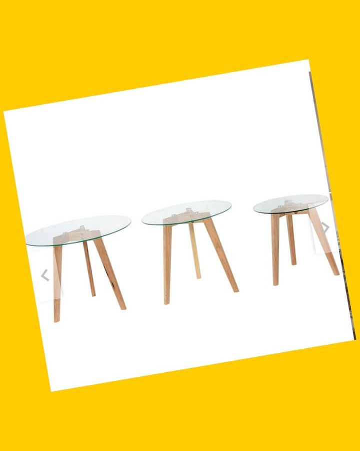 Set de 3 mesas de centro de vidrio y madera estilo nórdico